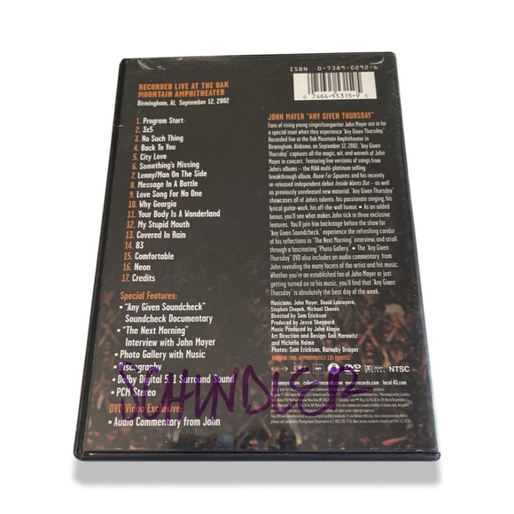John Mayer: Any Given Thursday: Live Concert DVD: GUC - Picture 2 of 3